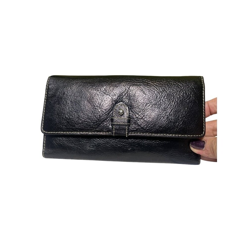 Buxton Black Leather‎ Wallet With Snap & Kiss-Lock Coin Purse